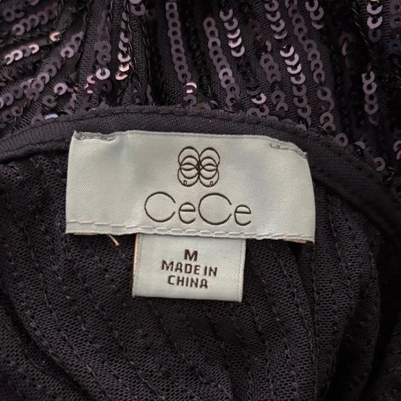 CeCe glamorous bows Navy Sequin Off-Shoulder cold Blouse sequence bling NWT Sz M - Picture 11 of 15